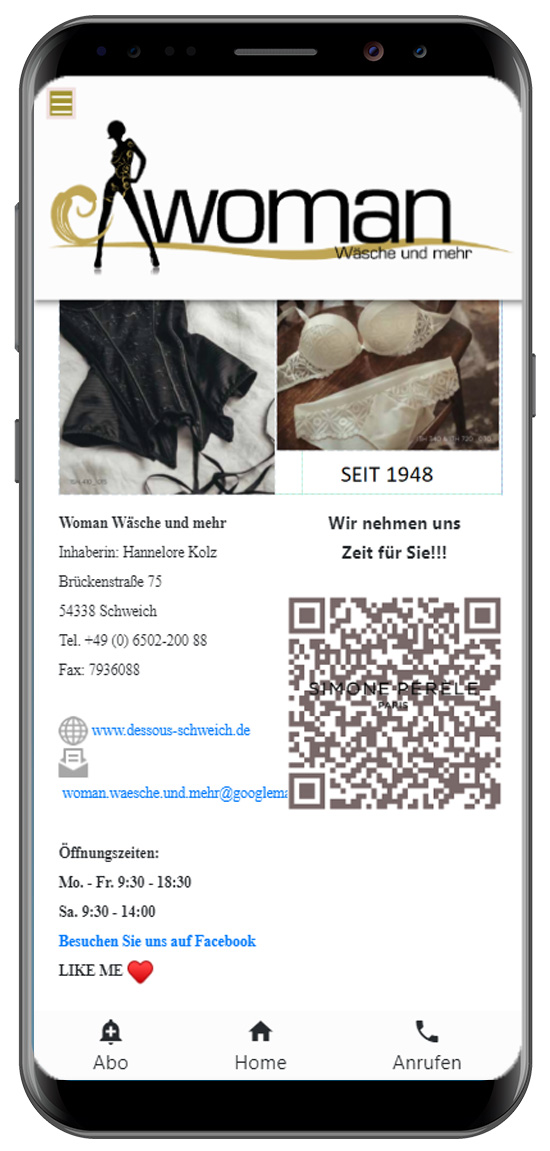 App - PWA Referenz Woman Wäsche und mehr