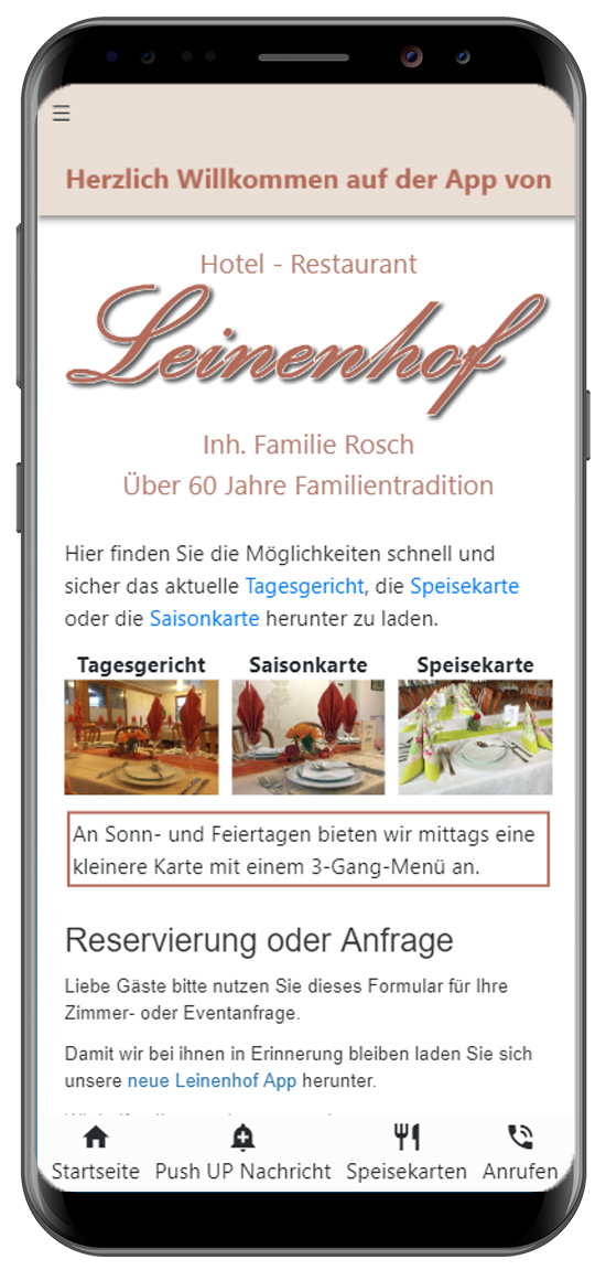 App - PWA Referenz Restaurant Leinenhof